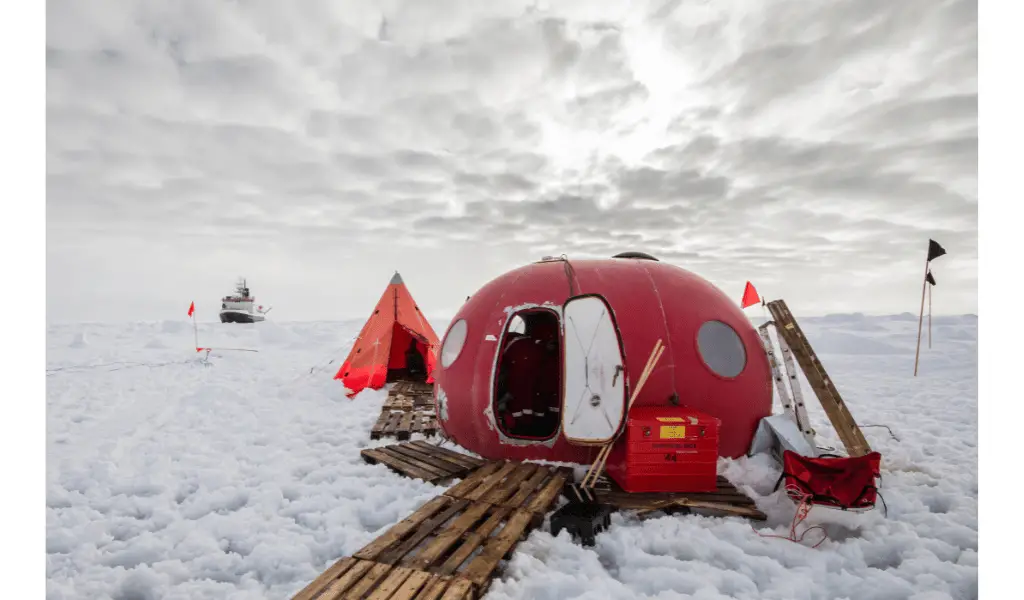 A camp set up by polar expedition scientists and explorers