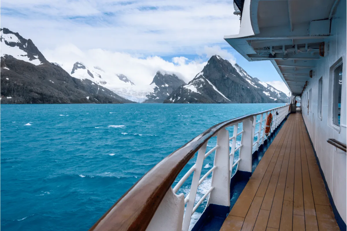 View from the deck of an expedition ship