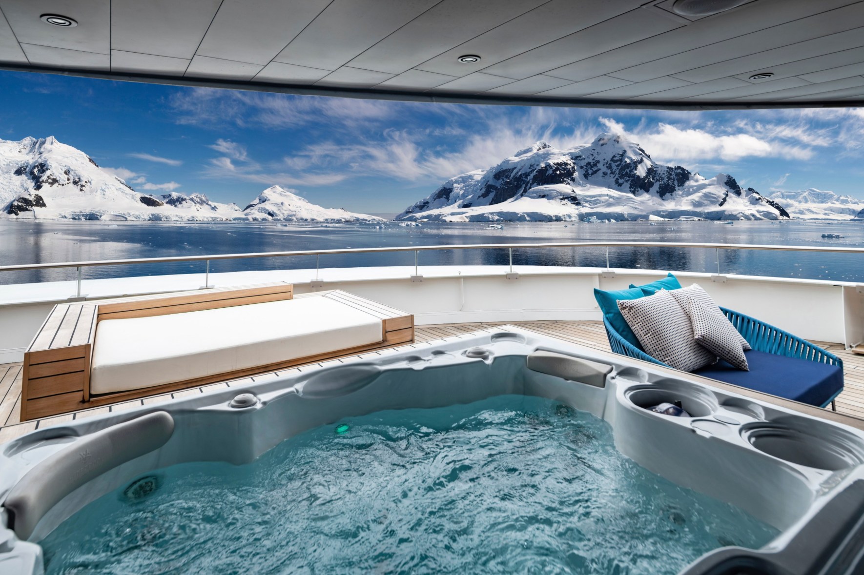 Luxury expedition ship deck in Antarctica
